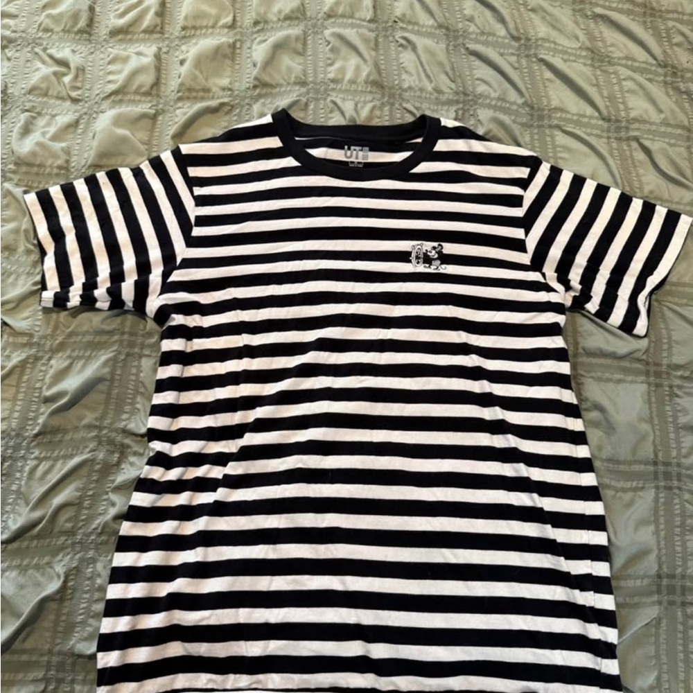 Uniqlo Black and white Mickey Mouse Striped Tee